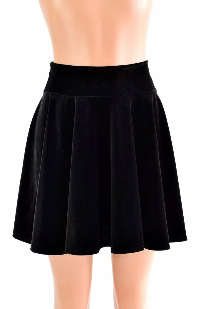 19" Black Velvet Skater Skirt