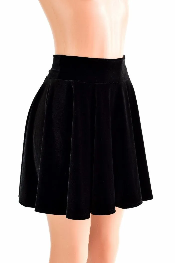 19" Black Velvet Skater Skirt