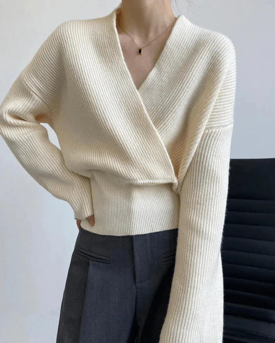 Allegra – Textured knit – Wrap sweater