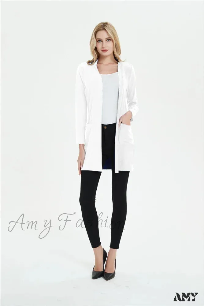 Amy Fashion - Women Long Sleeve Elegant Pocket Knitted Outerwear Sweater