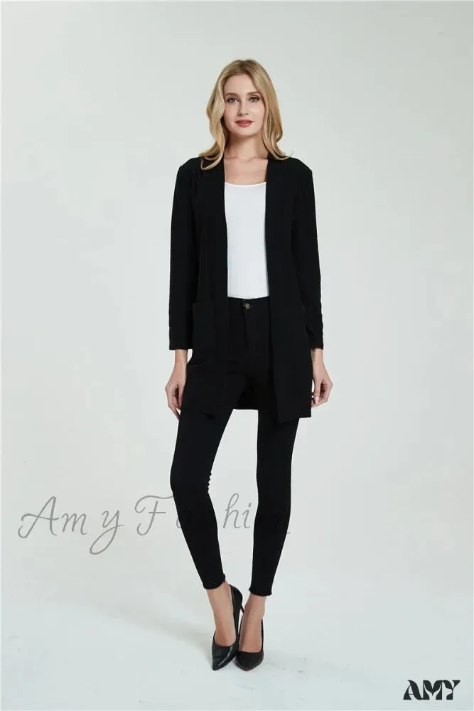 Amy Fashion - Women Long Sleeve Elegant Pocket Knitted Outerwear Sweater