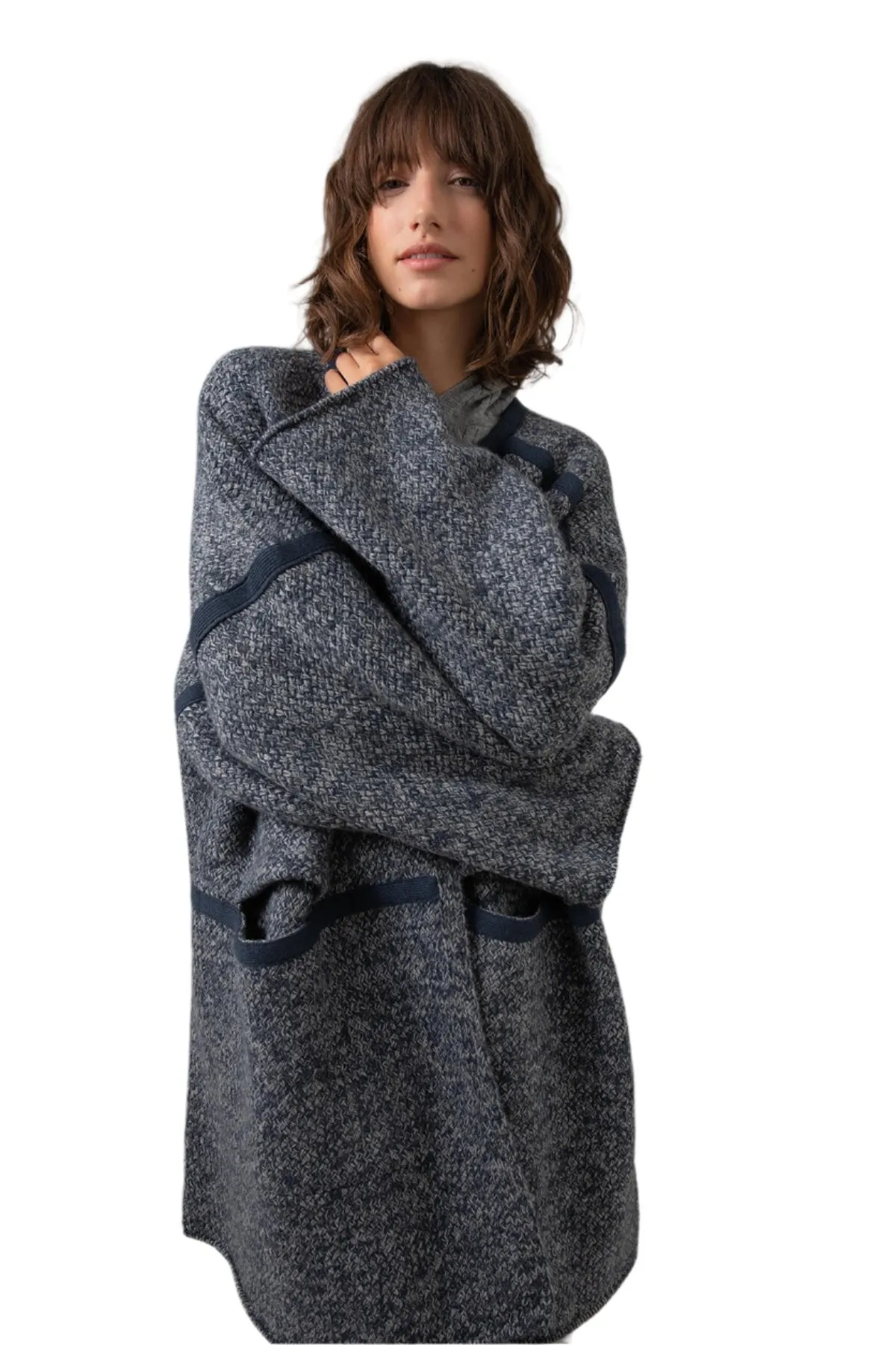 Basket Weave Cashmere Cape Coat