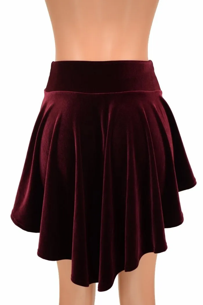 Burgundy Velvet Hi-Lo Mini Skirt