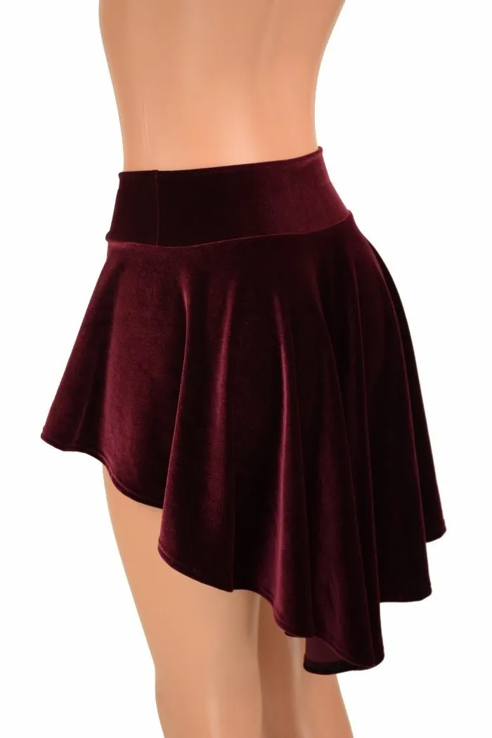 Burgundy Velvet Hi-Lo Mini Skirt