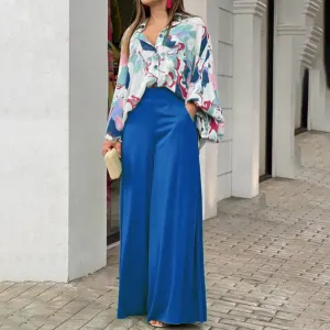 Casual printed shirt elegant wide-leg pants set