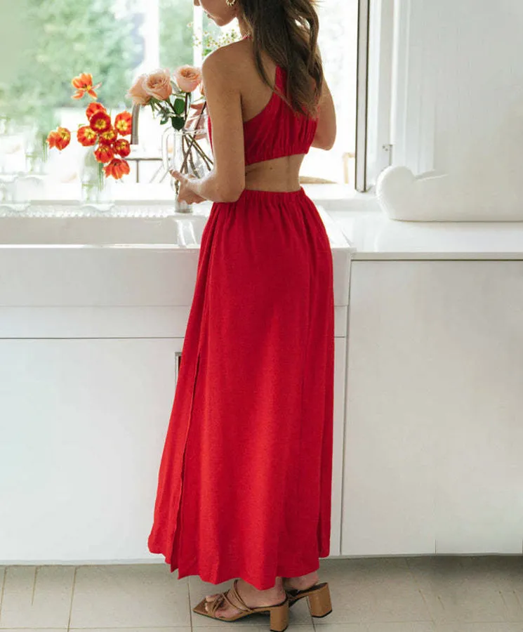 Chic Sleeveless Solid Color Slit Dress