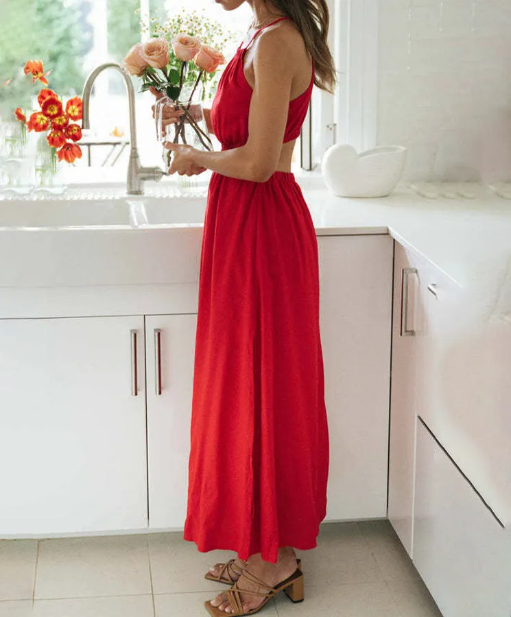 Chic Sleeveless Solid Color Slit Dress