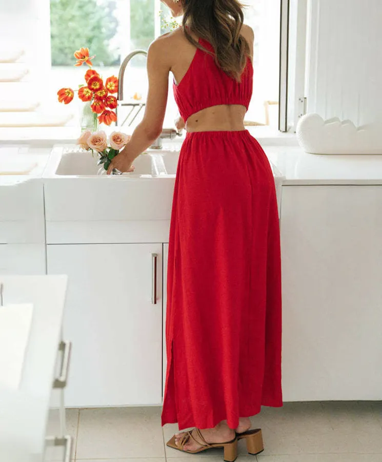 Chic Sleeveless Solid Color Slit Dress