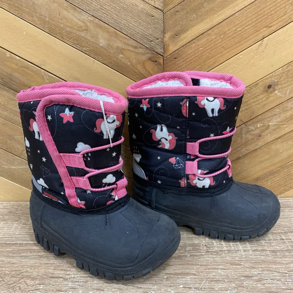 Children's Unicorn Pattern Snow Boots: black, pink-children-6