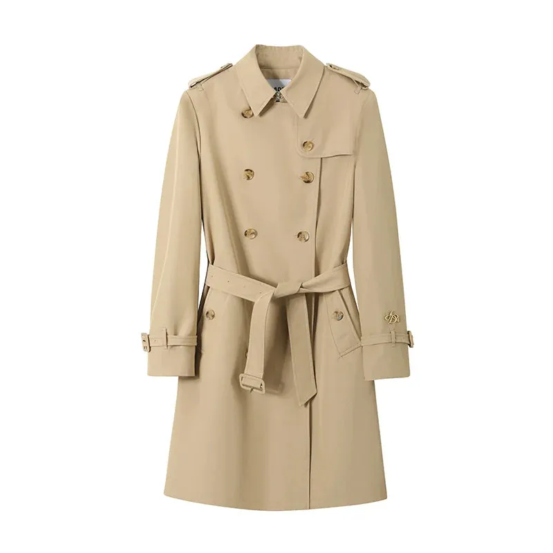 Classic Double-Breasted Trench Coat: Elegant Belted Outerwear for Women