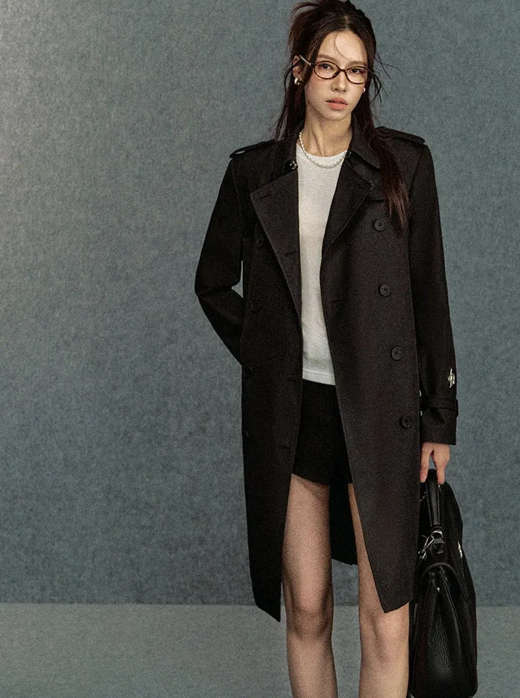 Classic Double-Breasted Trench Coat: Elegant Belted Outerwear for Women