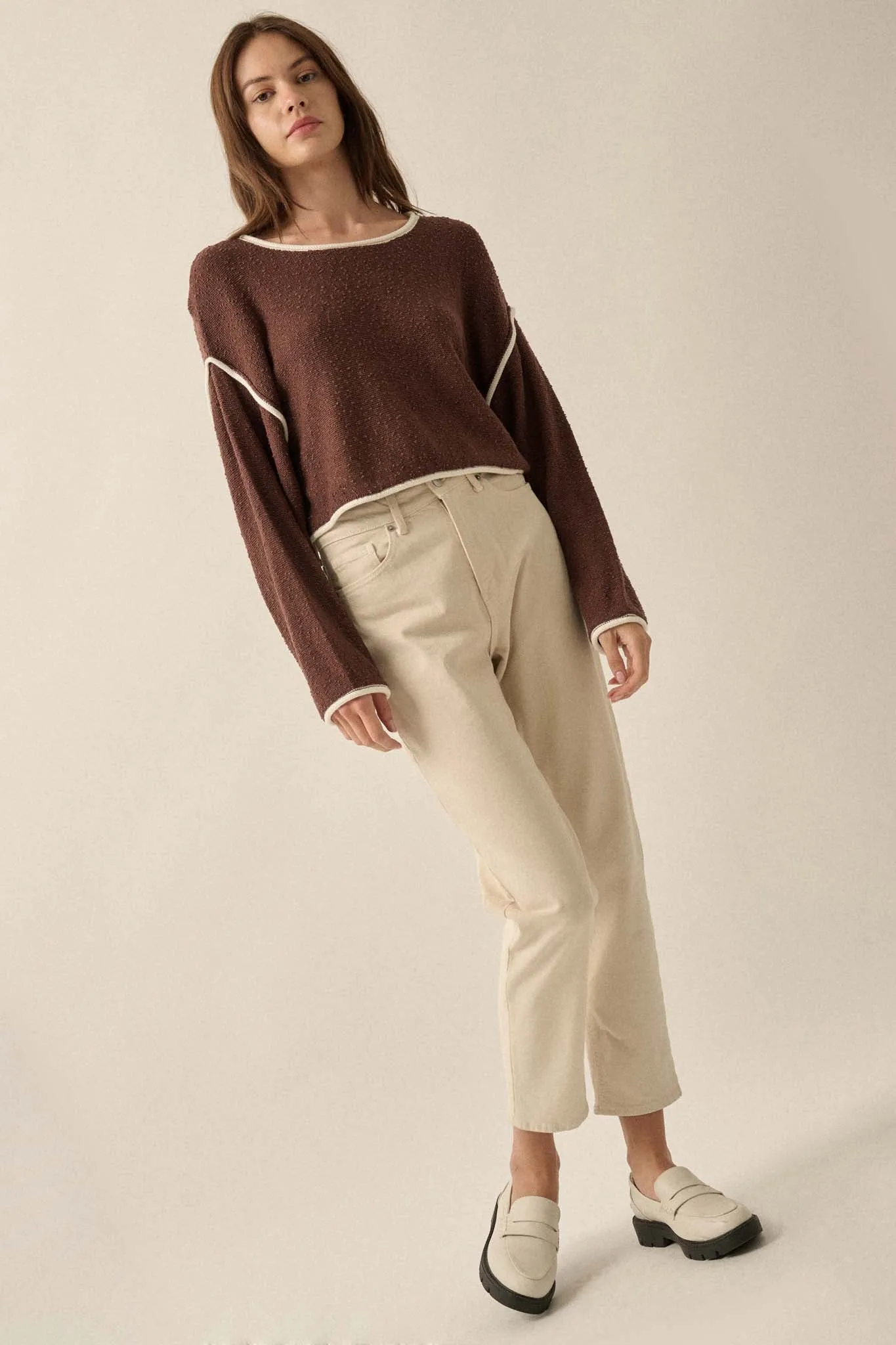 Cuddle Party Cropped Exposed-Seam Sweater