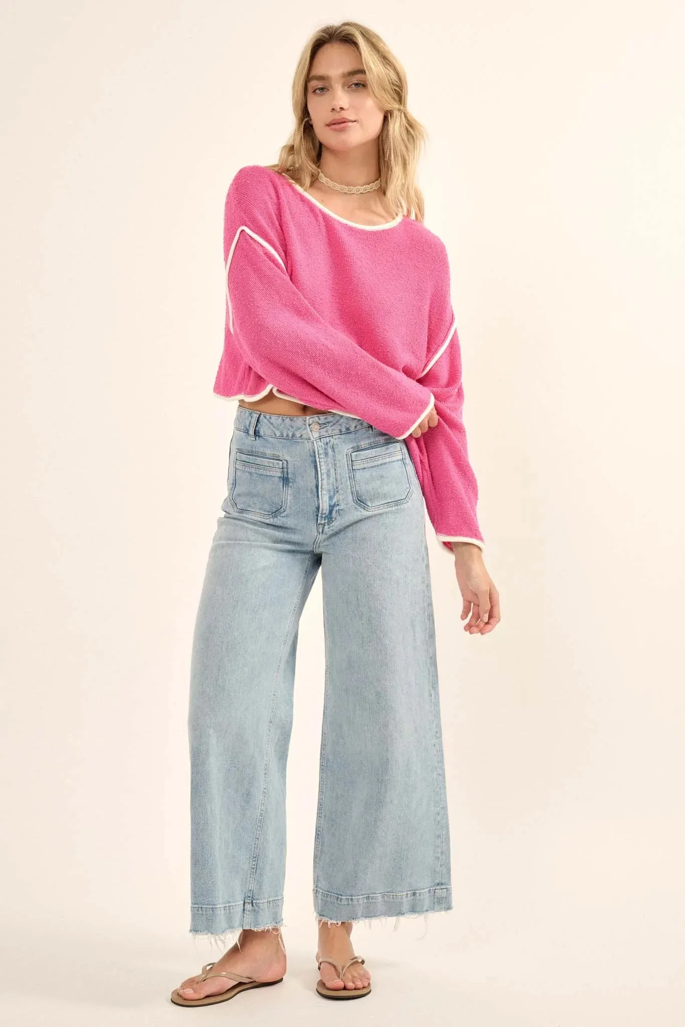 Cuddle Party Cropped Exposed-Seam Sweater