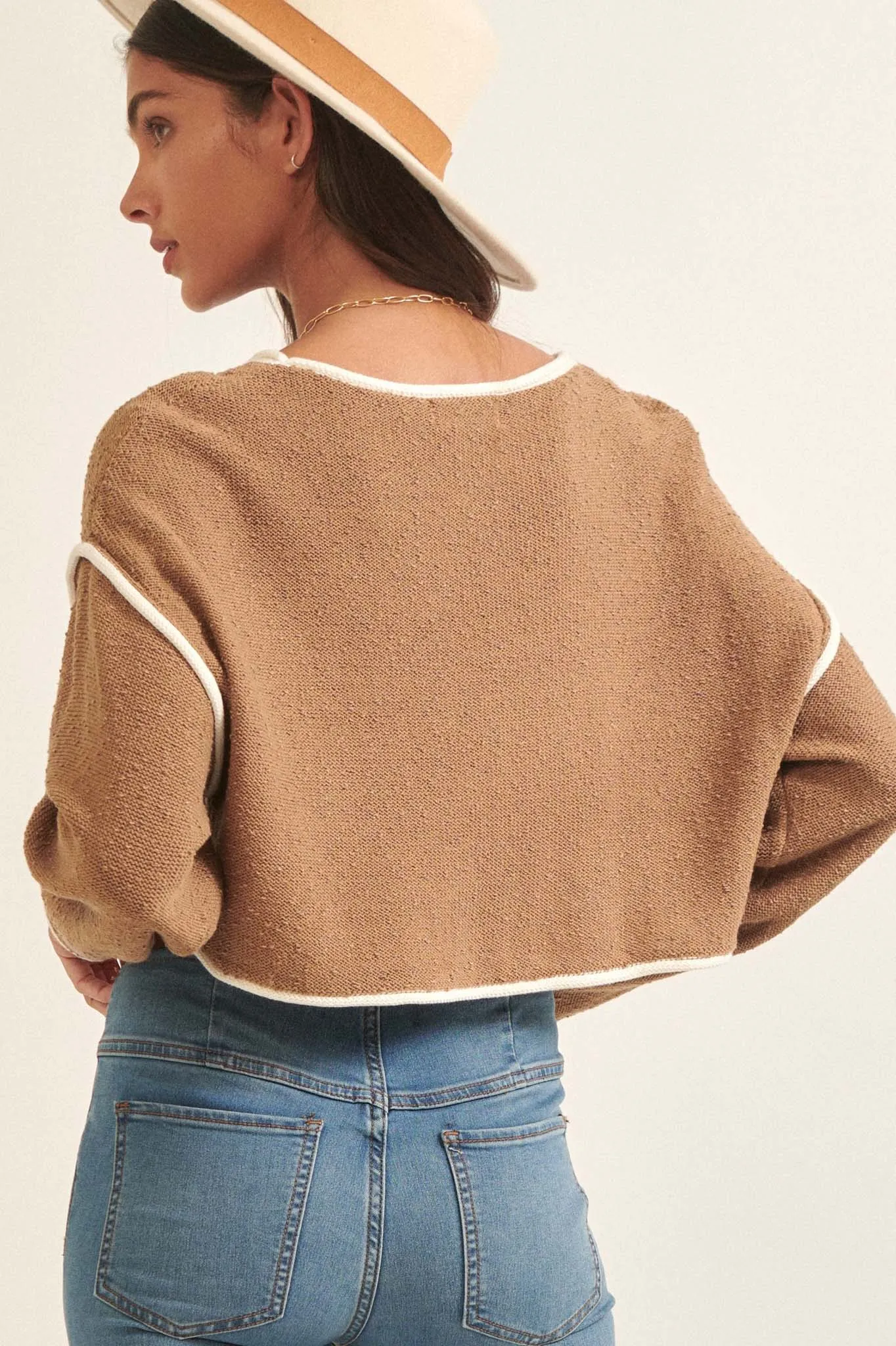 Cuddle Party Cropped Exposed-Seam Sweater