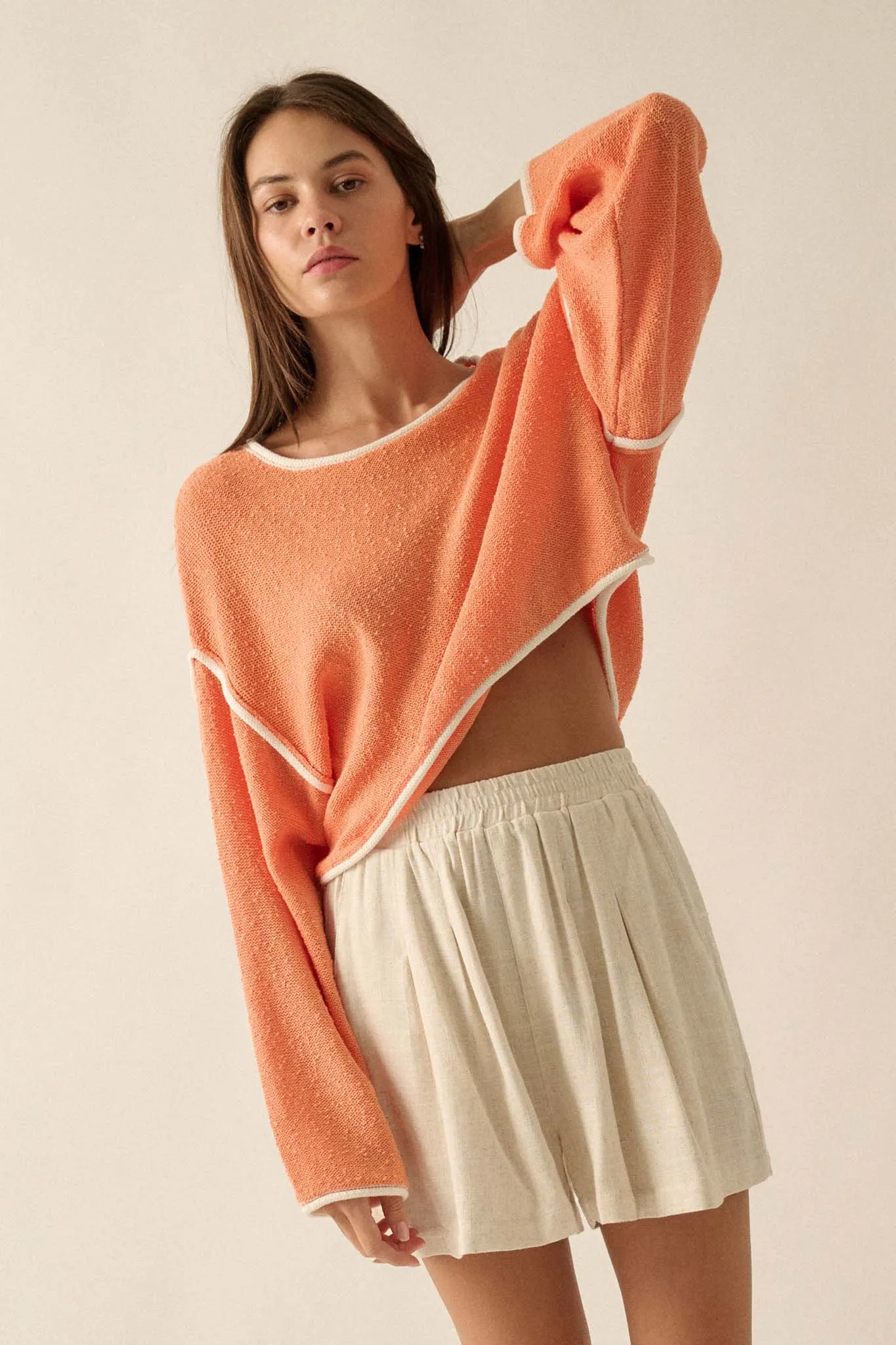 Cuddle Party Cropped Exposed-Seam Sweater