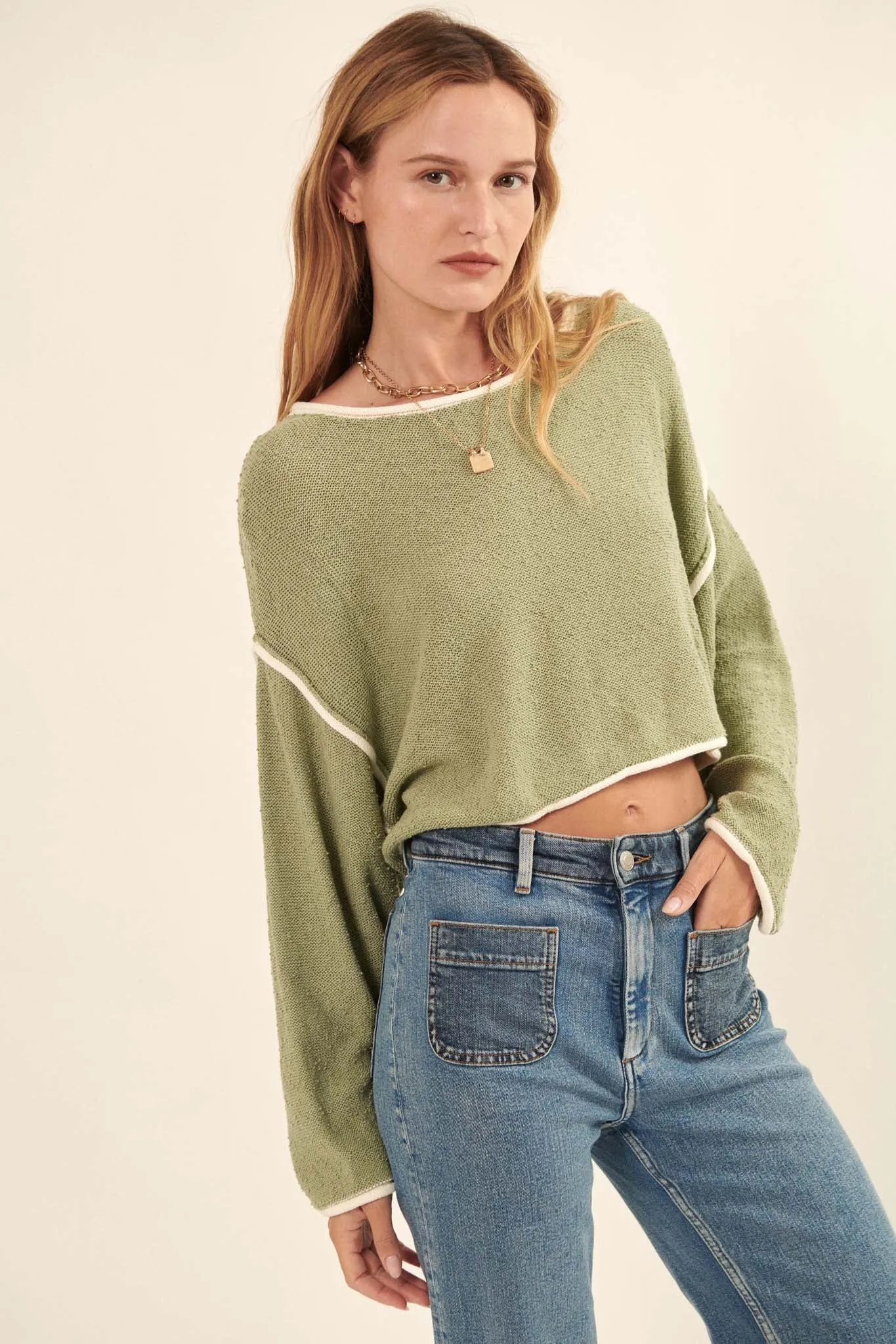 Cuddle Party Cropped Exposed-Seam Sweater