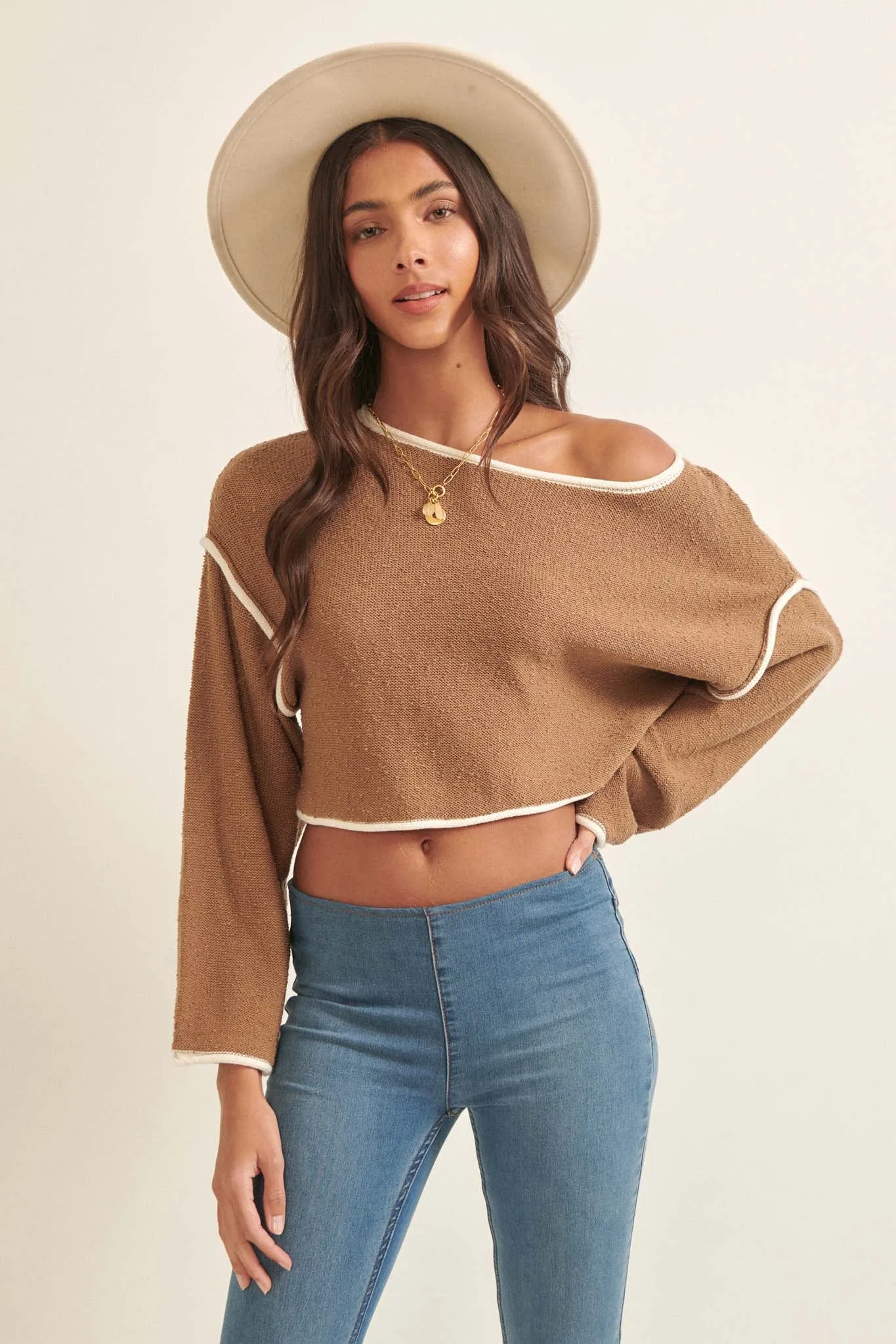 Cuddle Party Cropped Exposed-Seam Sweater