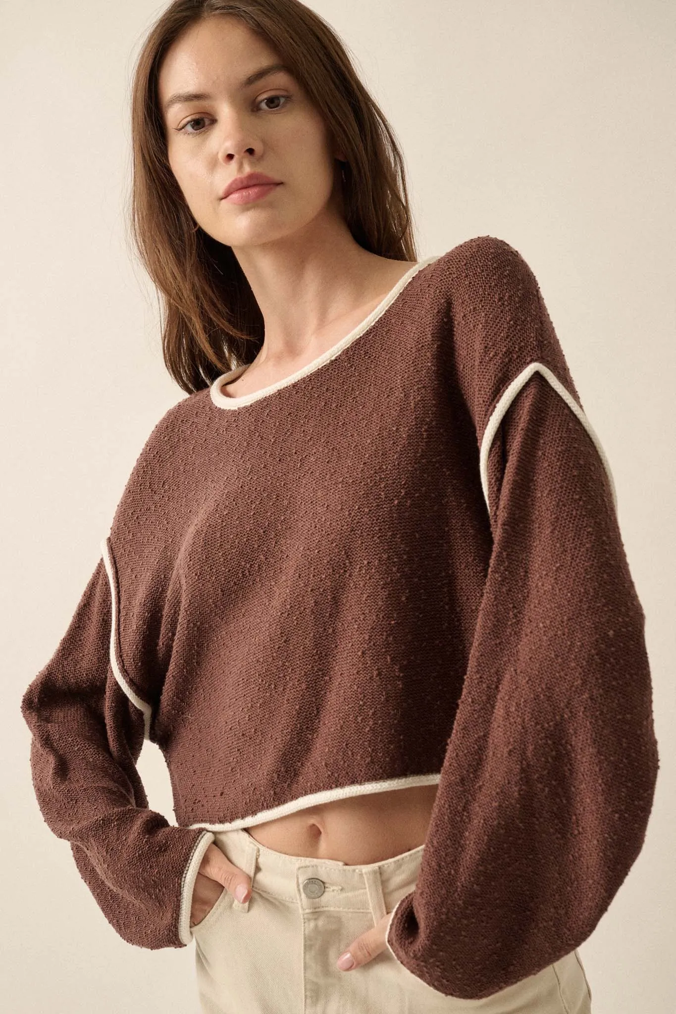 Cuddle Party Cropped Exposed-Seam Sweater