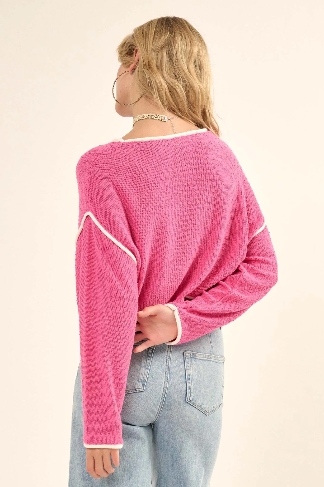 Cuddle Party Cropped Exposed-Seam Sweater