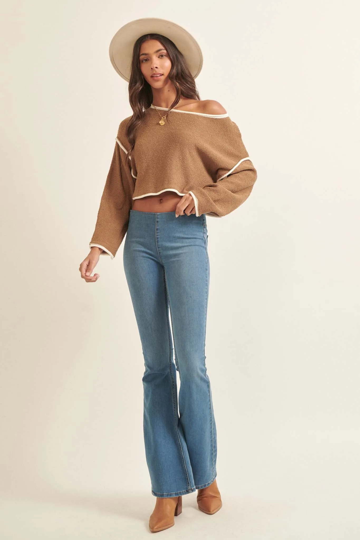 Cuddle Party Cropped Exposed-Seam Sweater