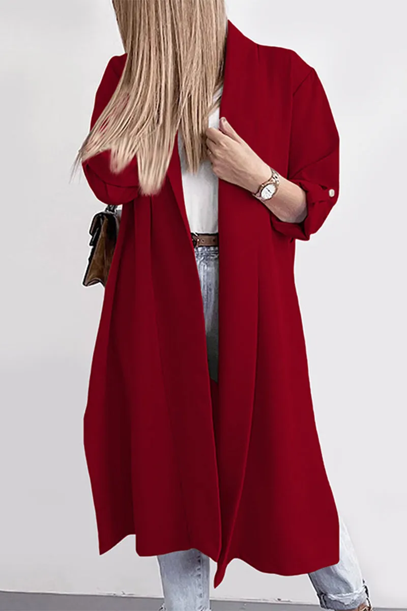 Elegant Solid Color Turndown Collar Outerwear(6 Colors)