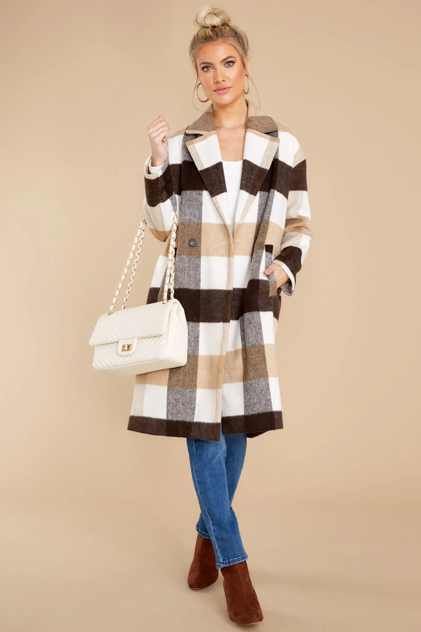 Escape The Ordinary Ivory Plaid Coat