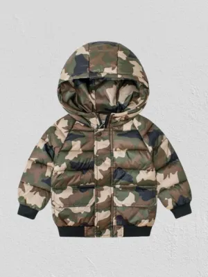 Fall Toddler Baby Boys Padded Camo Hooded Jacket