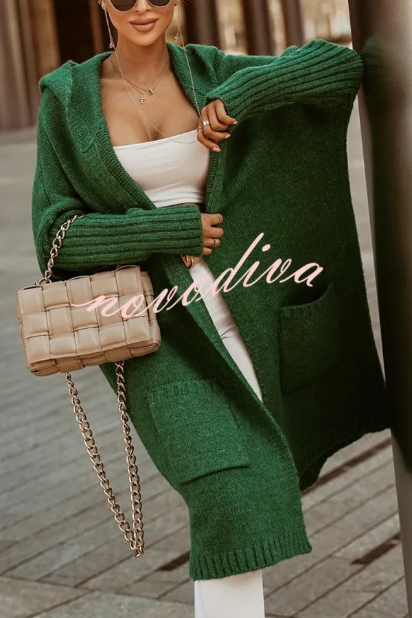 Fashionable Hooded Loose Long Letter Knitted Jacket