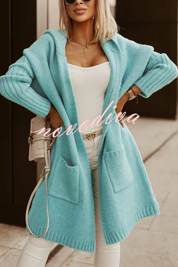 Fashionable Hooded Loose Long Letter Knitted Jacket