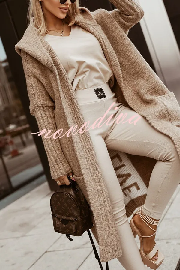 Fashionable Hooded Loose Long Letter Knitted Jacket