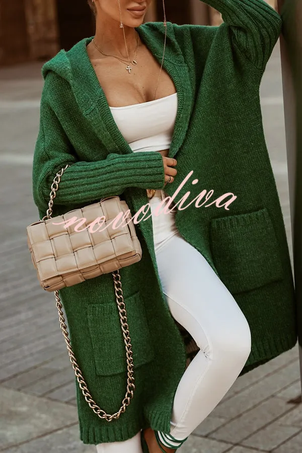 Fashionable Hooded Loose Long Letter Knitted Jacket