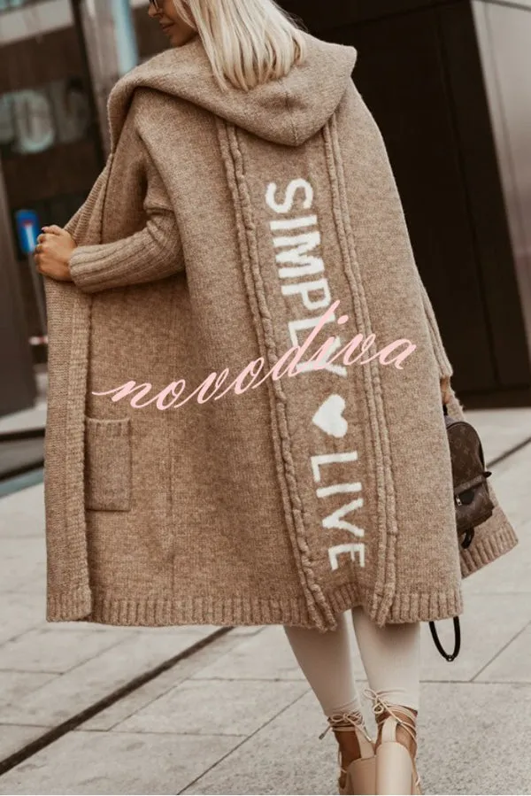 Fashionable Hooded Loose Long Letter Knitted Jacket