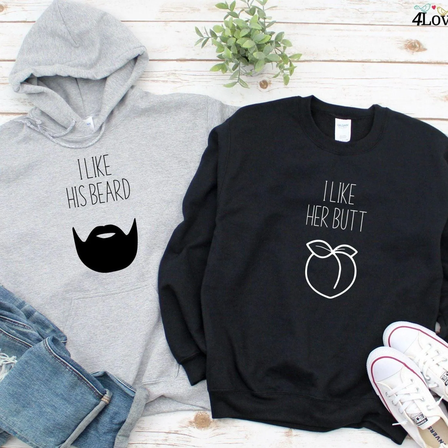 Funny Couples' Matching Outfits: "I Like Her Butt" & "I Like His Beard" Set!