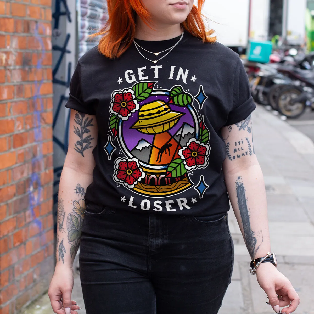 Get In Loser Front Print T-Shirt (Unisex)