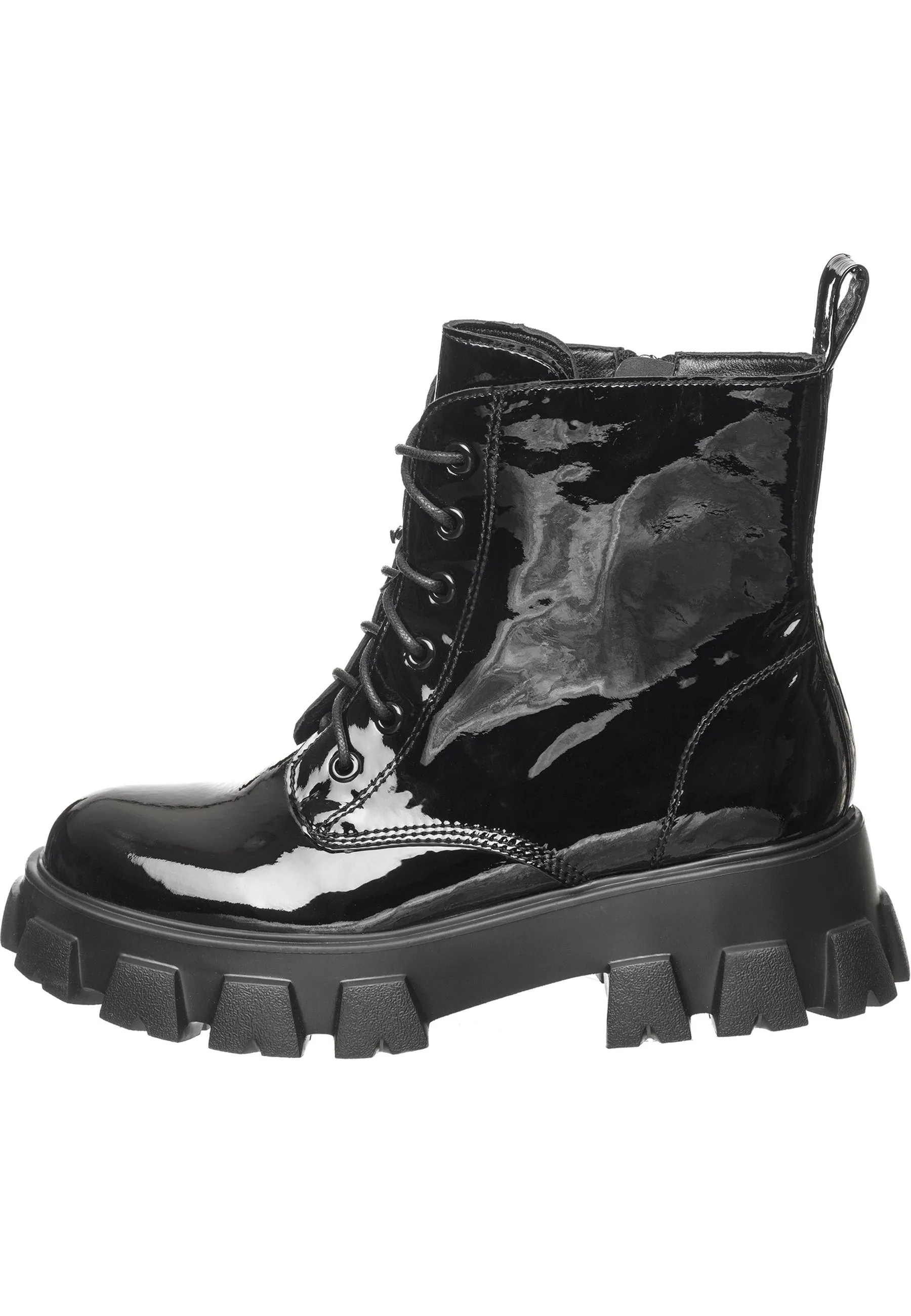 Glossy Chunky Combat Boots - Black