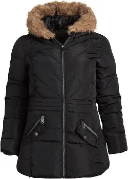 Heavy Puffer Faux Fur Hood  Black