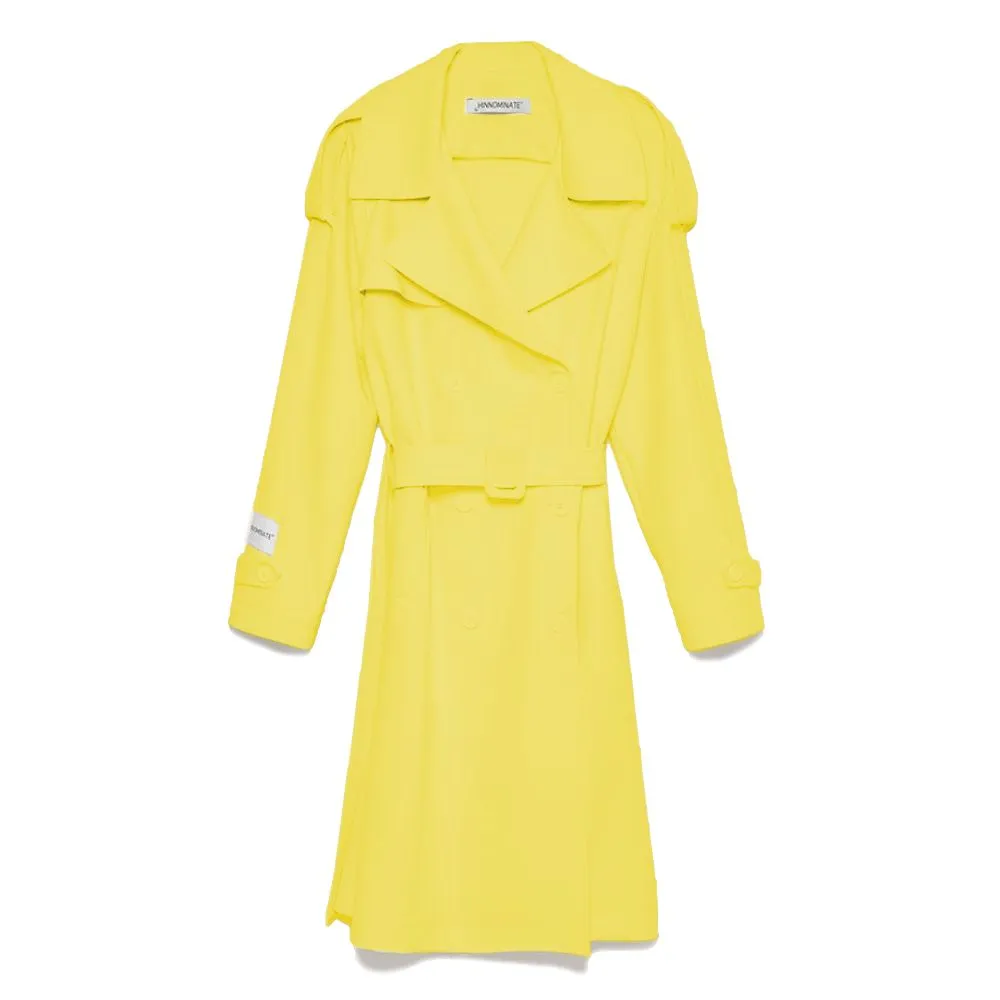 Hinnominate Elegant Double-Breasted Trench Coat in Yellow