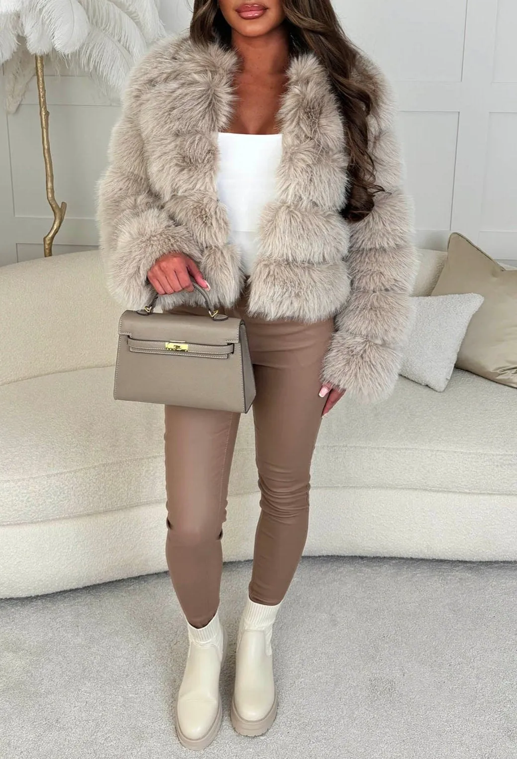 Iconic Daydream  Natural Faux Fur Collarless Jacket