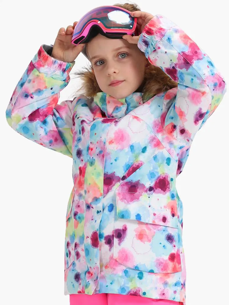 Kids Winter Snowboard Jacket Colorful Camouflage Vibrant Lines