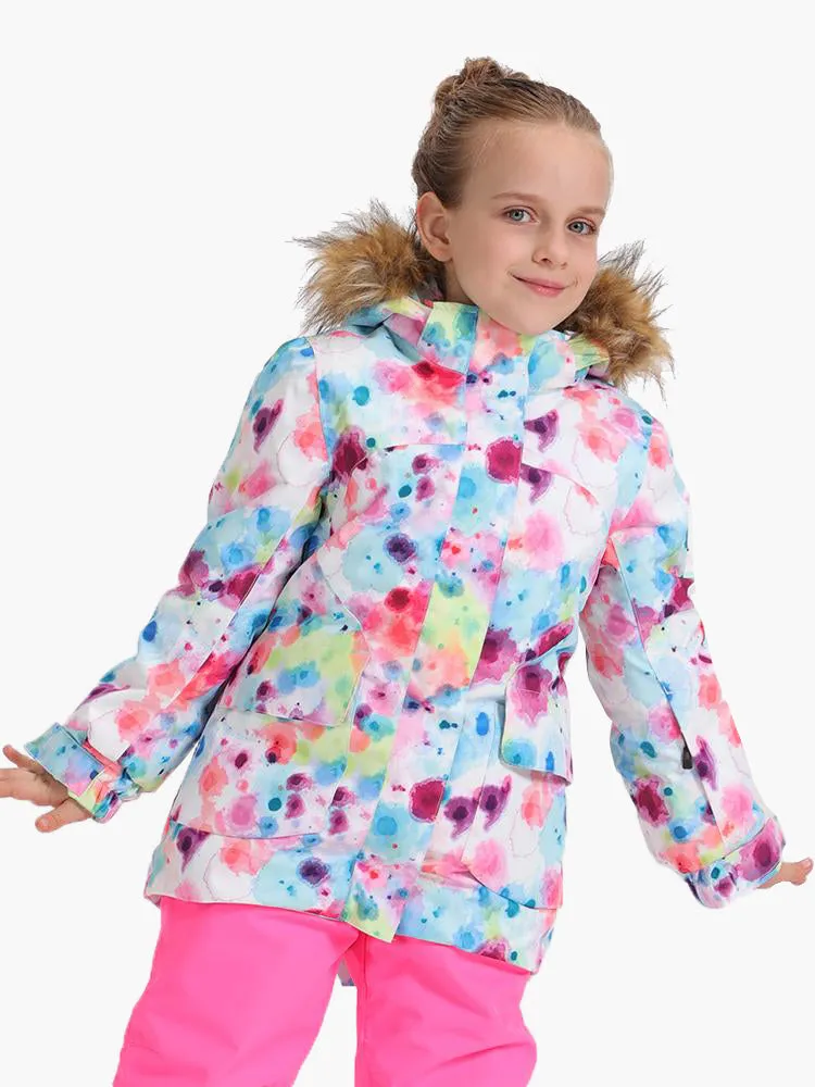 Kids Winter Snowboard Jacket Colorful Camouflage Vibrant Lines