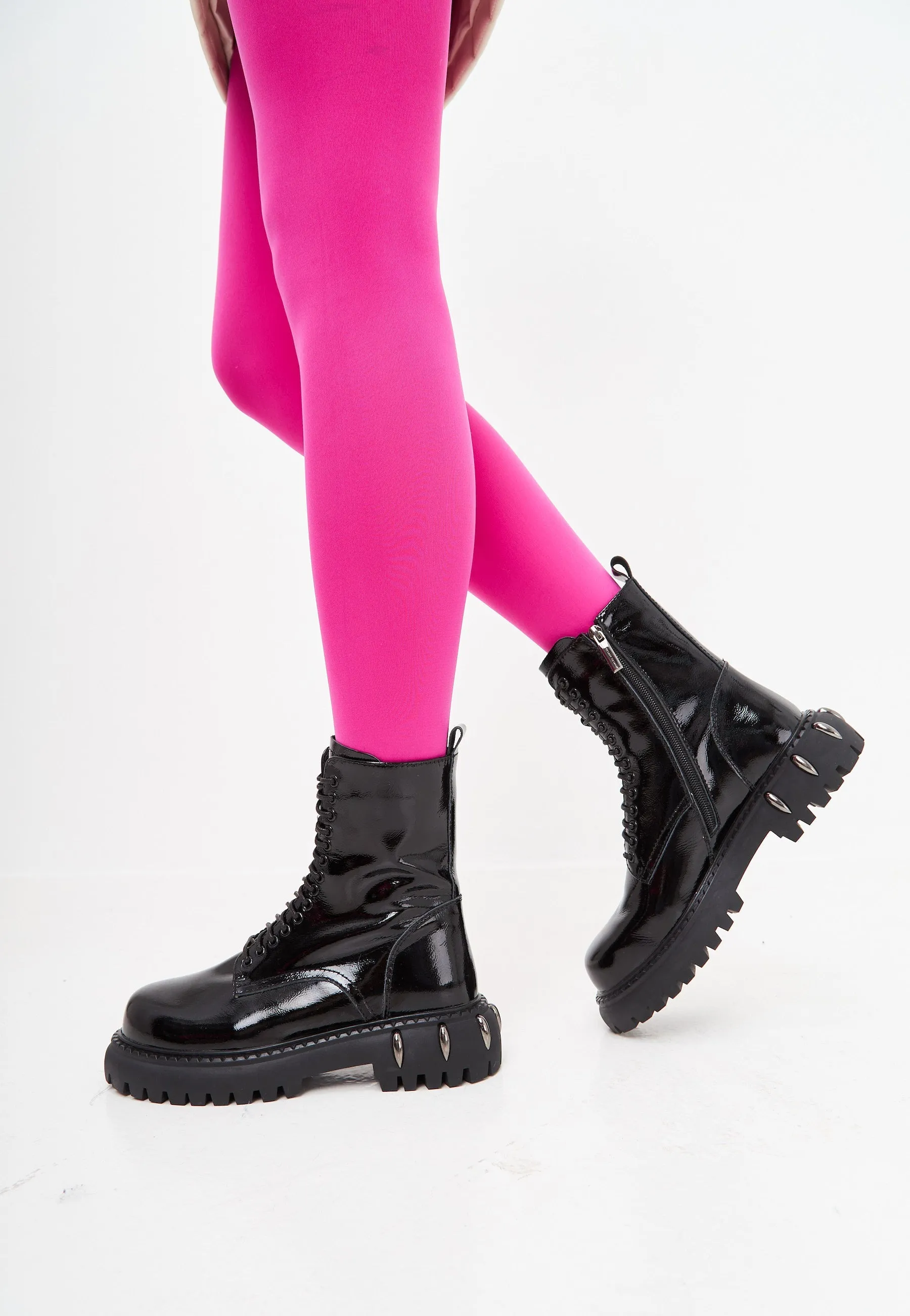 Lace-Up Combat Boots with Chunky Sole - Black