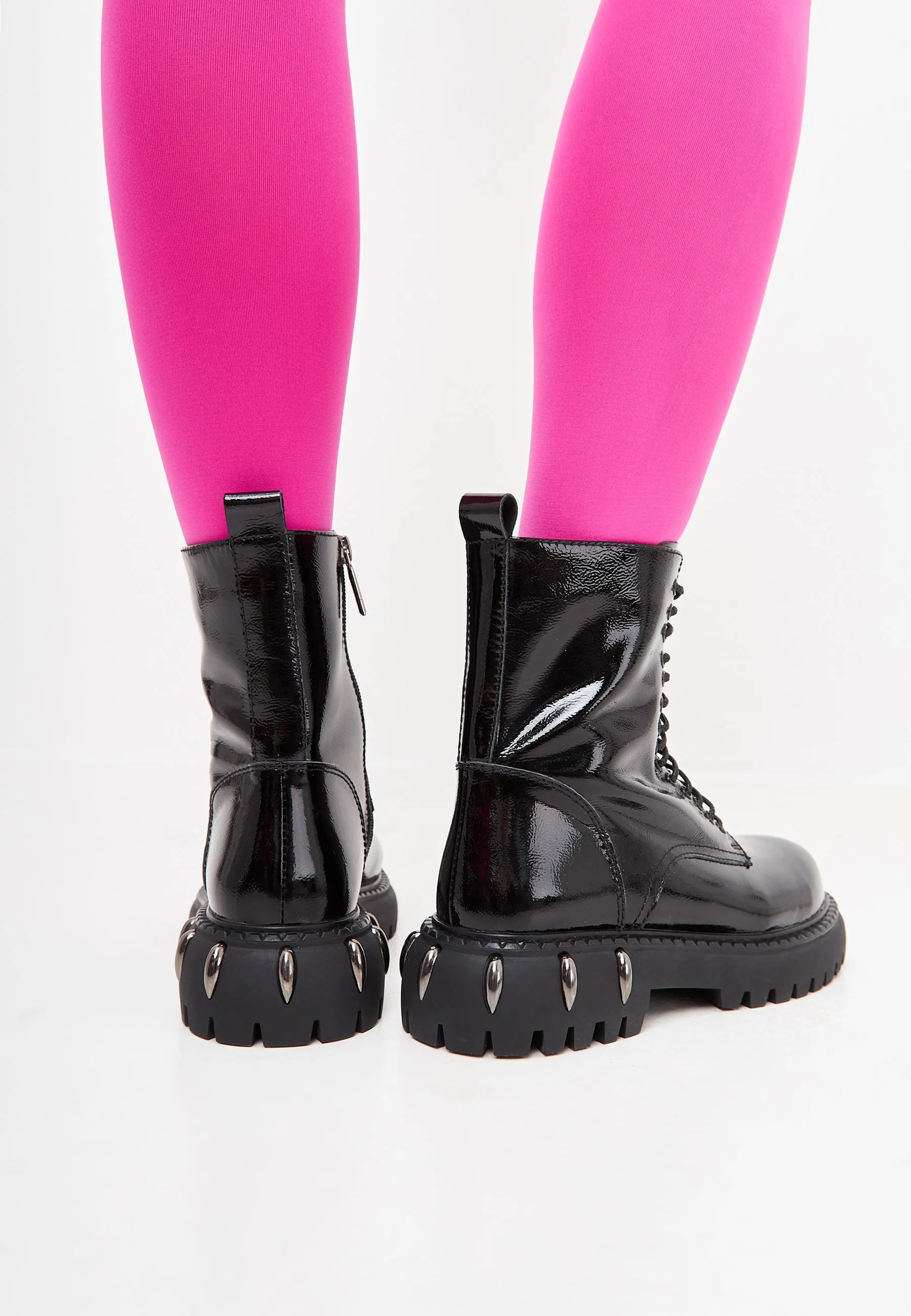 Lace-Up Combat Boots with Chunky Sole - Black