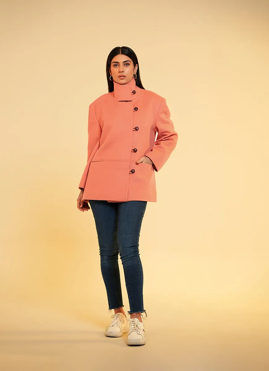 Ladies Jacket High Neck -  Peach Plain