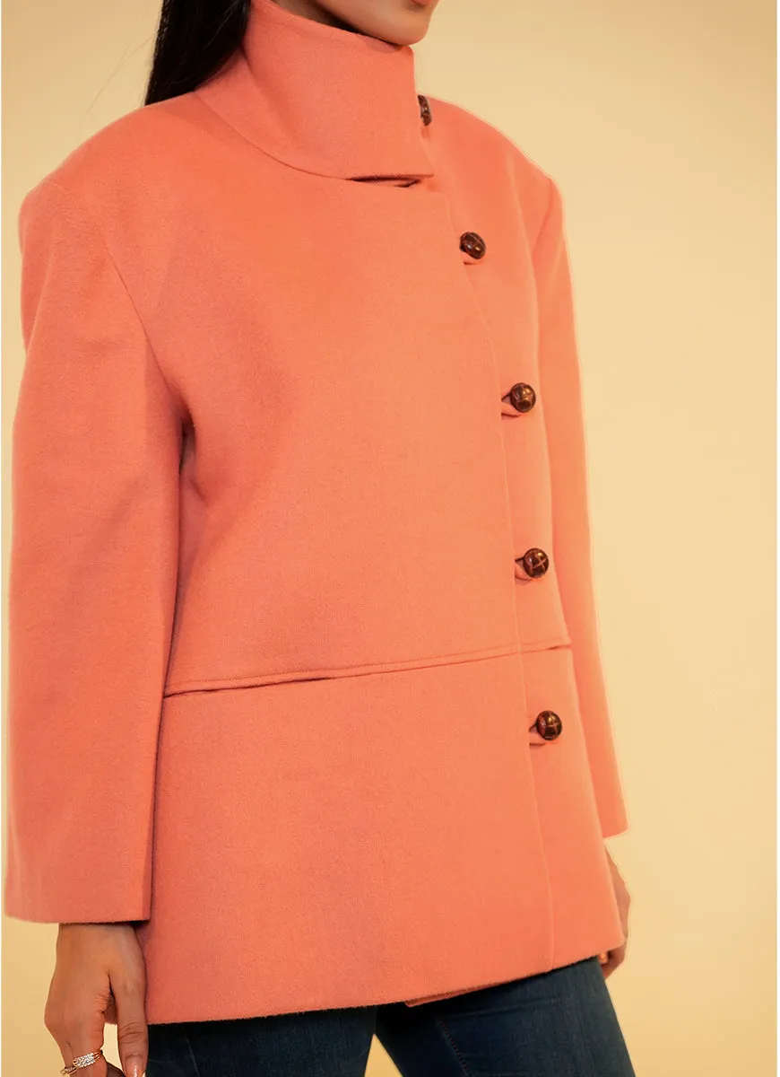 Ladies Jacket High Neck -  Peach Plain