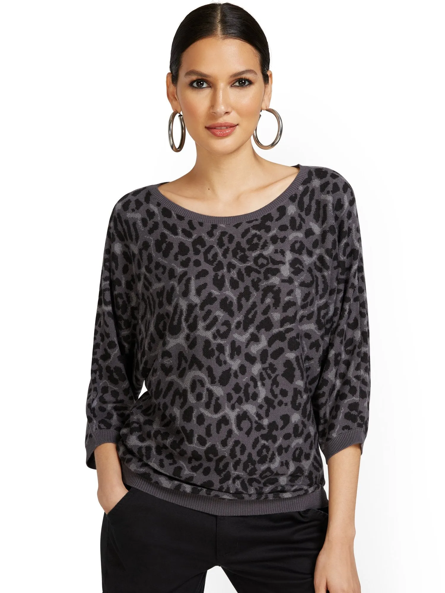 Leopard-Print Easy Dolman Sweater