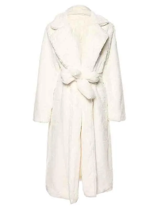 Long Sleeve Winter Warm Faux Fur White Long Coat