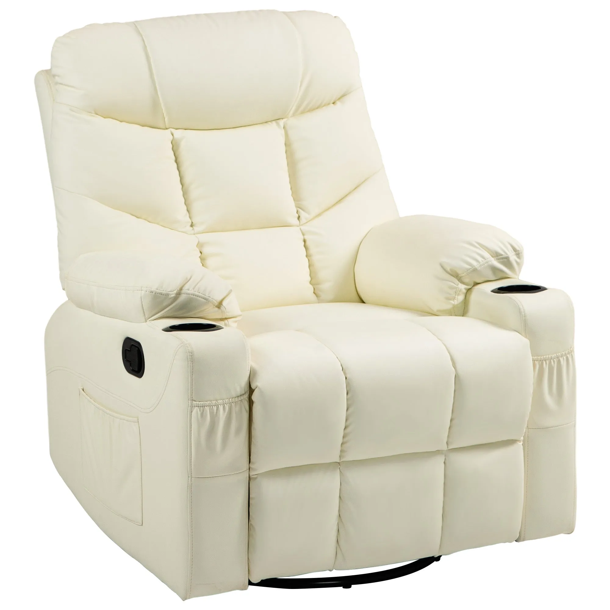 Manual Recliner Chair with Footrest, Cup Holder, Swivel Base, Cream