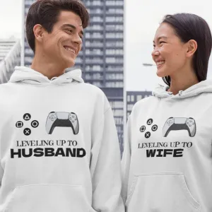 Matching Set: Level Up to Husband & Wife, Groom Gifts, Gaming Outfit, Fiance Wedding Gift