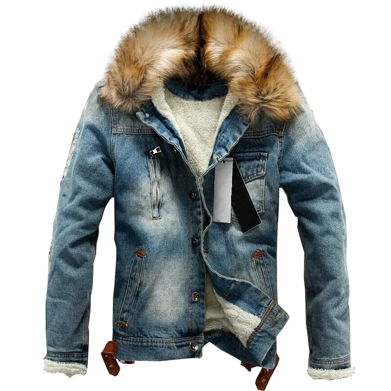 Men's Denim Thick Warm Jacket