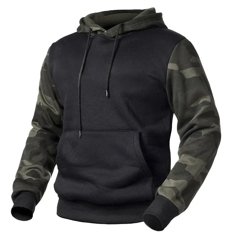 Men's Fall Winter Casual Camouflage Color Block Fleece Hoodeis